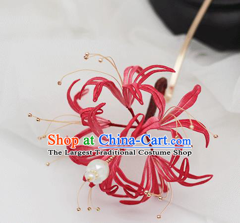 Chinese Traditional Hair Stick Hanfu Hair Accessories Handmade Classical Red Spider Lily Hairpin