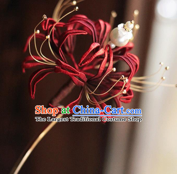 Chinese Traditional Hair Stick Hanfu Hair Accessories Handmade Classical Red Spider Lily Hairpin