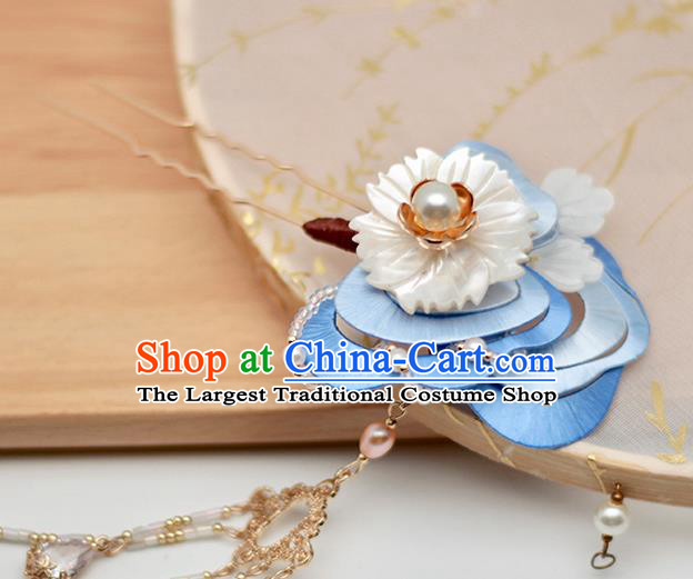 Chinese Traditional Shell Flower Hair Stick Hanfu Hair Accessories Handmade Classical Tassel Silk Hairpin