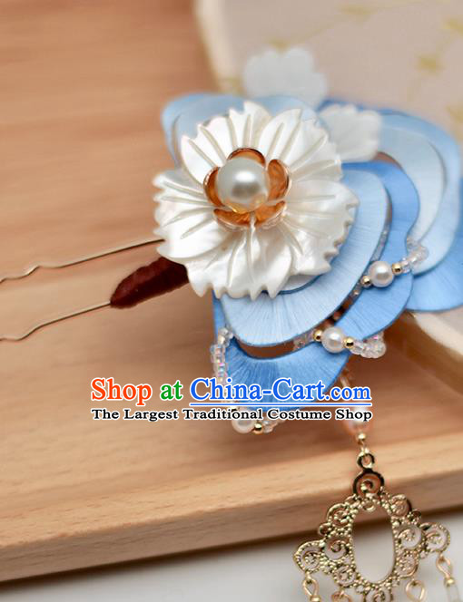 Chinese Traditional Shell Flower Hair Stick Hanfu Hair Accessories Handmade Classical Tassel Silk Hairpin