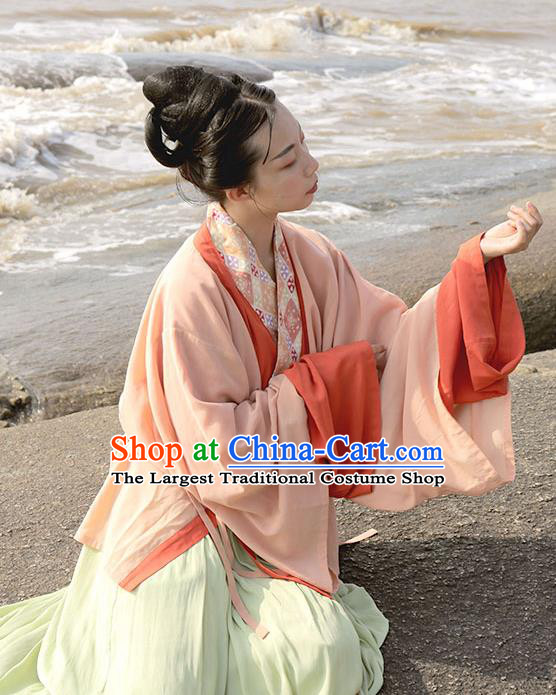 Traditional China Jin Dynasty Palace Lady Hanfu Dress Clothing Ancient Young Beauty Historical Costume