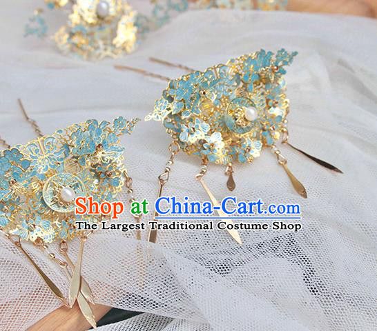 Chinese Handmade Enamel Hairpin Ancient Qing Dynasty Palace Lady Tassel Hair Stick