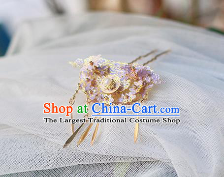 Chinese Ancient Qing Dynasty Palace Lady Tassel Hair Stick Handmade Enamel Purple Hairpin