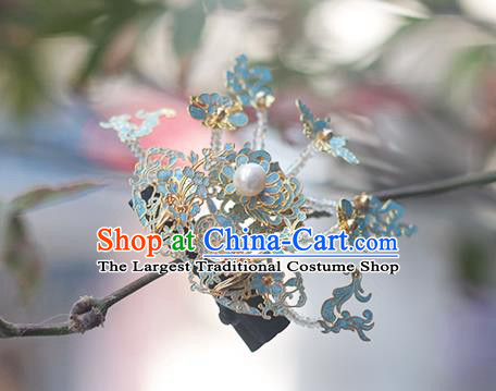 Chinese Ancient Ming Dynasty Palace Lady Hairpin Handmade Enamel Hair Crown