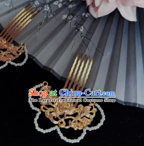 Chinese Traditional Ming Dynasty Hairpin Ancient Empress Golden Hair Comb