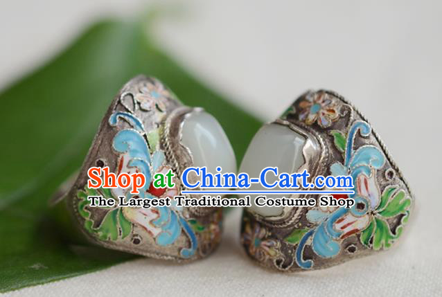 China National Cloisonne Ring Jewelry Traditional Handmade Qing Dynasty Jade Silver Circlet Accessories