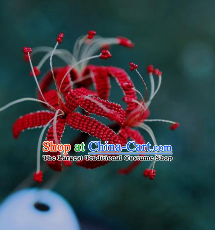 Chinese Handmade Hanfu Hairpin Ancient Princess Red Spider Lily Hair Stick