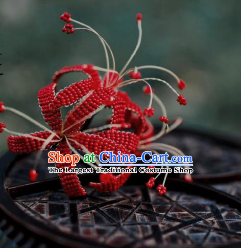 Chinese Handmade Hanfu Hairpin Ancient Princess Red Spider Lily Hair Stick