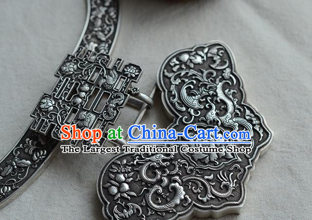 China Traditional Silver Carving Butterfly Longevity Lock Jewelry Accessories National Wedding Necklace Pendant