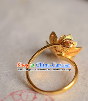 China National Golden Lotus Ring Jewelry Traditional Handmade Circlet Accessories