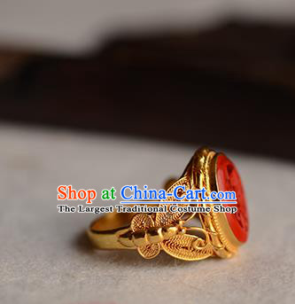 China National Golden Butterfly Ring Jewelry Traditional Handmade Carved Lacquerware Circlet Accessories