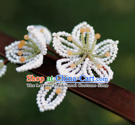 Chinese Traditional Handmade Beads Pear Blossom Hairpin Ancient Princess Hair Stick
