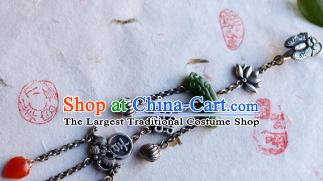 China National Jade Brooch Jewelry Traditional Handmade Silver Bat Tassel Pendant Accessories
