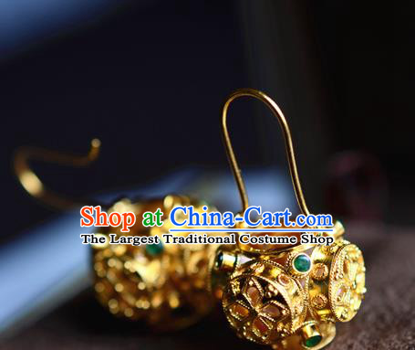Chinese Ancient Court Princess Filigree Golden Ear Jewelry Traditional Qing Dynasty Pearls Earrings Accessories