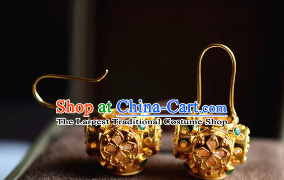 Chinese Ancient Court Princess Filigree Golden Ear Jewelry Traditional Qing Dynasty Pearls Earrings Accessories