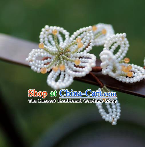 Chinese Traditional Handmade Beads Pear Blossom Hairpin Ancient Princess Hair Stick