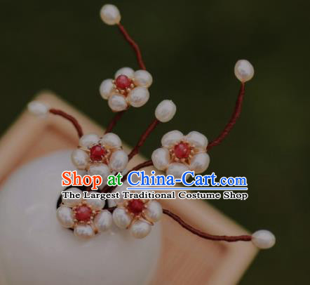 Chinese Traditional Hanfu Hairpin Ancient Princess Pearls Plum Blossom Hair Stick