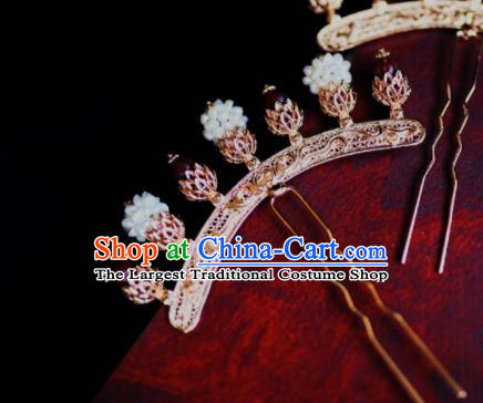 Chinese Traditional Hanfu Agate Golden Hairpin Ancient Ming Dynasty Empress Pearls Hair Stick