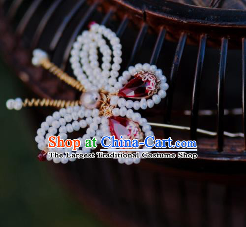 Chinese Traditional Hanfu Crystal Hairpin Ancient Ming Dynasty Princess Beads Butterfly Hair Stick