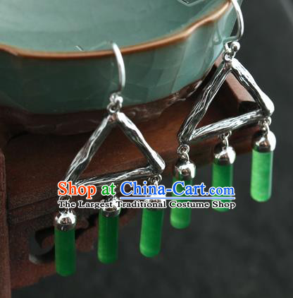 Handmade Chinese Jade Tassel Eardrop Classical Cheongsam Earrings Accessories Traditional Silver Ear Jewelry
