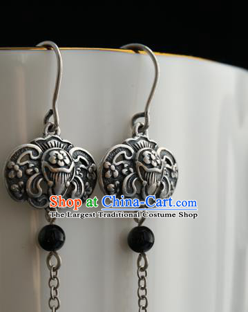 Handmade Chinese Silver Bat Eardrop Classical Cheongsam Earrings Accessories Traditional Agate Ear Jewelry