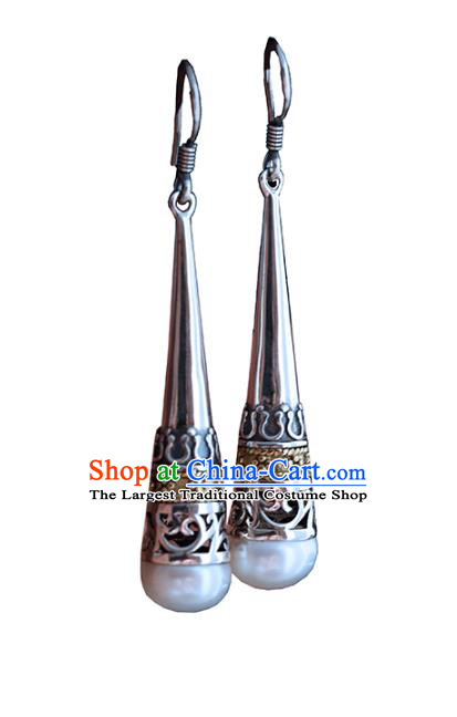 Handmade Chinese Pearl Eardrop Classical Cheongsam Earrings Accessories Traditional Silver Ear Jewelry