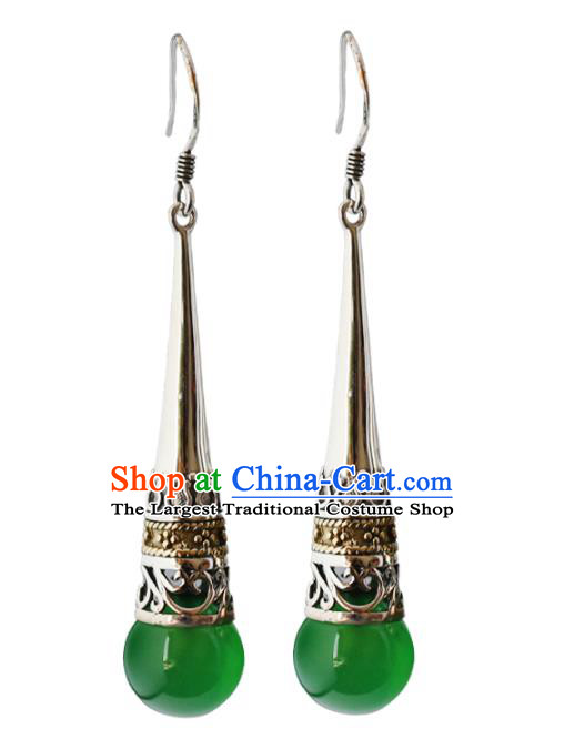 Handmade Chinese Chrysoprase Eardrop Traditional Silver Ear Jewelry Classical Cheongsam Earrings Accessories