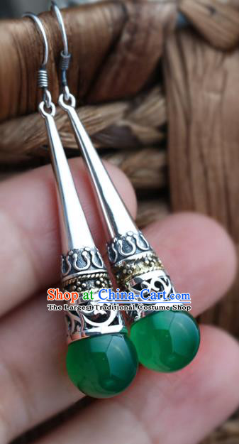 Handmade Chinese Chrysoprase Eardrop Traditional Silver Ear Jewelry Classical Cheongsam Earrings Accessories