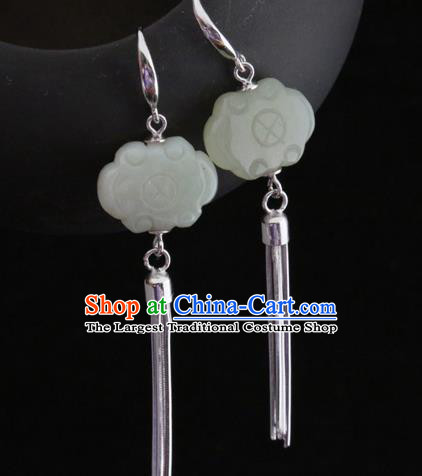 Handmade Chinese Silver Eardrop Traditional Ear Jewelry Classical Cheongsam Hetian Jade Earrings Accessories