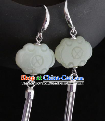 Handmade Chinese Silver Eardrop Traditional Ear Jewelry Classical Cheongsam Hetian Jade Earrings Accessories