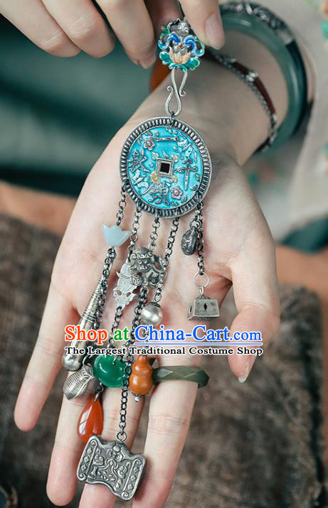Chinese Handmade Ethnic Necklet Accessories Classical Silver Tassel Longevity Lock National Cloisonne Necklace