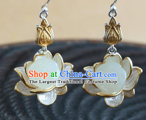 Handmade Chinese Jade Lotus Seedpod Eardrop Classical Cheongsam Earrings Accessories Traditional Ear Jewelry