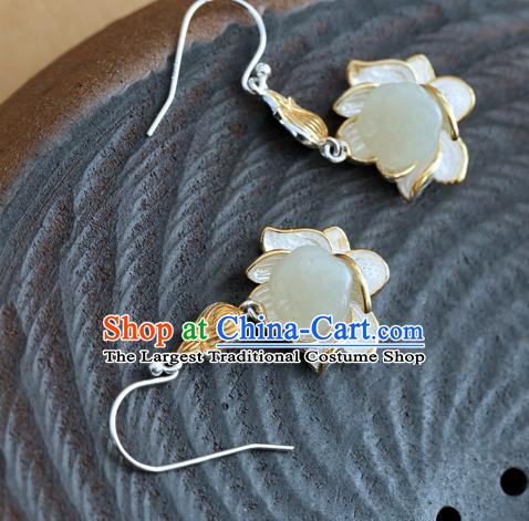 Handmade Chinese Jade Lotus Seedpod Eardrop Classical Cheongsam Earrings Accessories Traditional Ear Jewelry