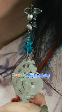 Handmade Chinese Traditional Ear Jewelry Classical Cheongsam Silver Orchid Earrings Accessories Jade Eardrop