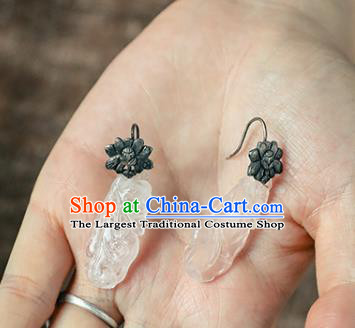Handmade Chinese Traditional Silver Lotus Ear Jewelry Classical Cheongsam Earrings Accessories White Chalcedony Eardrop