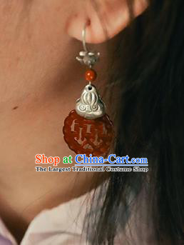 Handmade Chinese Traditional Agate Ear Jewelry Classical Cheongsam Earrings Accessories Silver Eardrop