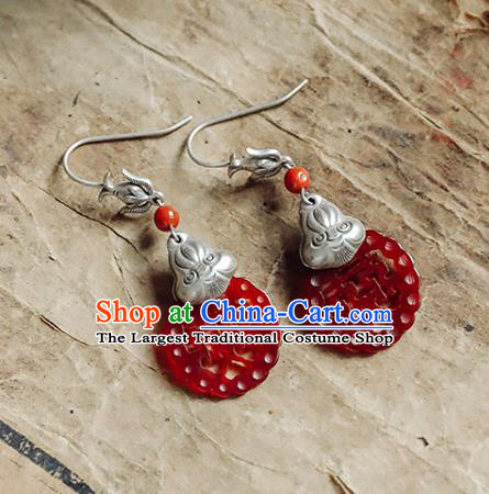 Handmade Chinese Traditional Agate Ear Jewelry Classical Cheongsam Earrings Accessories Silver Eardrop