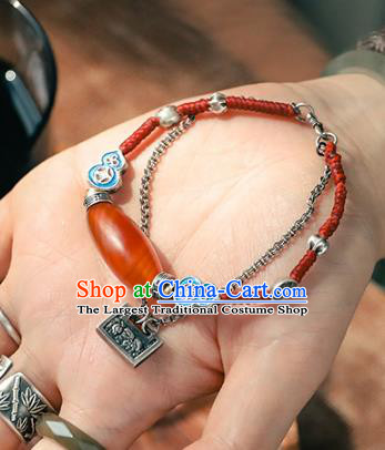 China Traditional Silver Longevity Lock Bracelet Accessories Bangle Jewelry Classical Agate Wristlet Chain