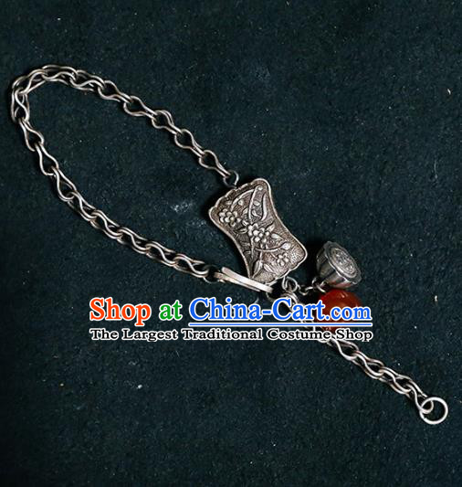 China Traditional Silver Lotus Bracelet Accessories Classical Agate Tassel Wristlet Chain Bangle Jewelry