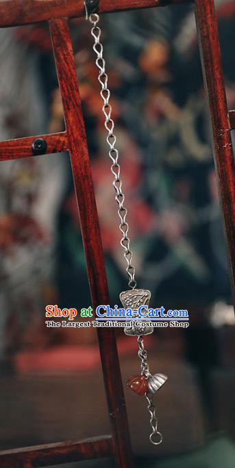 China Traditional Silver Lotus Bracelet Accessories Classical Agate Tassel Wristlet Chain Bangle Jewelry