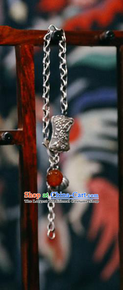 China Traditional Silver Lotus Bracelet Accessories Classical Agate Tassel Wristlet Chain Bangle Jewelry