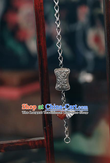 China Traditional Silver Lotus Bracelet Accessories Classical Agate Tassel Wristlet Chain Bangle Jewelry