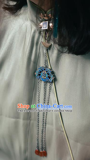 China Traditional Cheongsam Collar Pendant Accessories Silver Brooch Classical Cloisonne Breastpin Jewelry