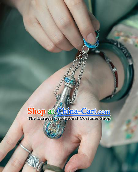 China Traditional Cheongsam Collar Pendant Accessories Classical Cloisonne Breastpin Jewelry Silver Vase Brooch