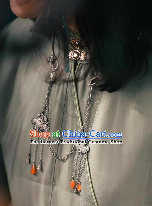 Chinese National Tassel Necklace Handmade Ethnic Necklet Accessories Classical Silver Longevity Lock