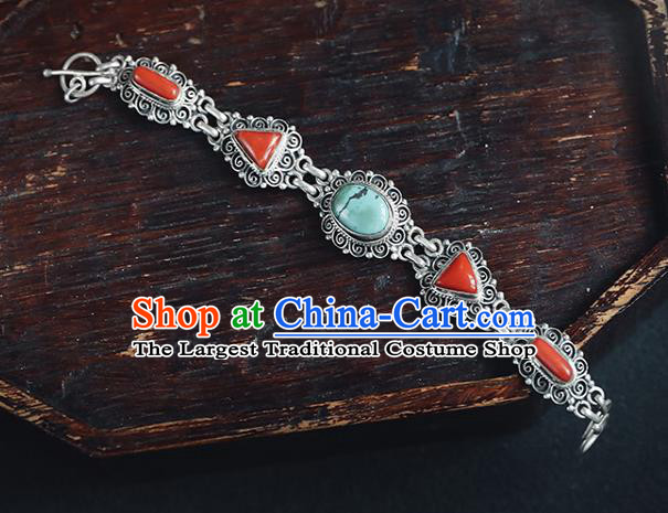 China Classical Bangle Jewelry Traditional Corallite Bracelet Accessories Silver Wristlet