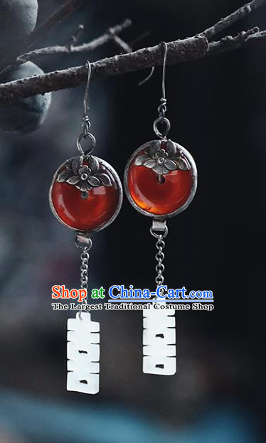 Handmade Chinese Traditional Wedding Jade Ear Jewelry Classical Cheongsam Earrings Accessories Agate Eardrop