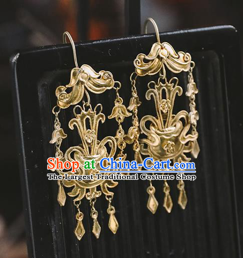 Handmade Chinese Golden Eardrop Traditional Ear Jewelry Classical Cheongsam Earrings Accessories