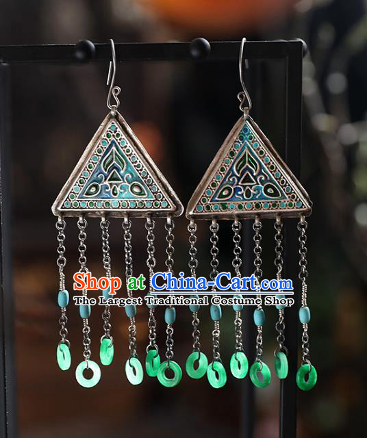 Handmade Chinese Traditional Jade Rings Tassel Ear Jewelry Classical Cheongsam Earrings Accessories Silver Eardrop