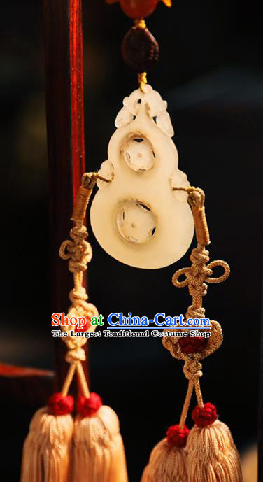 China Traditional Tassel Jade Gourd Pendant Handmade Waist Accessories